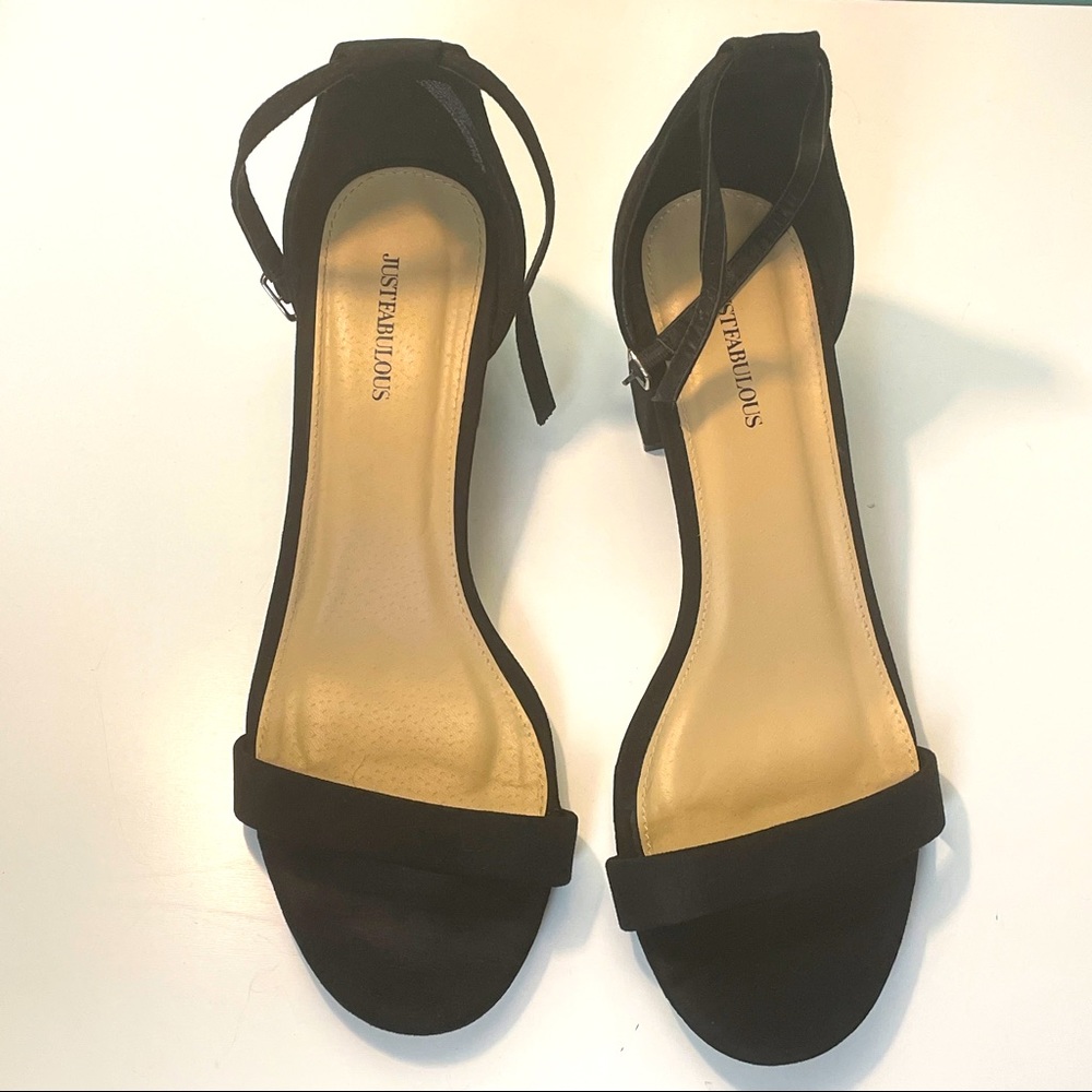 JUST FAB Low Block Strappy Heels